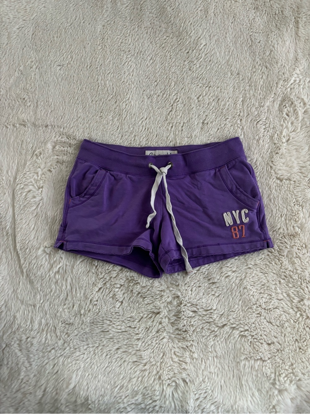 Y2K Aeropostale Low Rise Cotton Logo Print Shorts in Purple